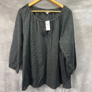 J. Jill Black Eyelet Lace Peasant Blouse NWT MSRP $79 Plus Size 3X